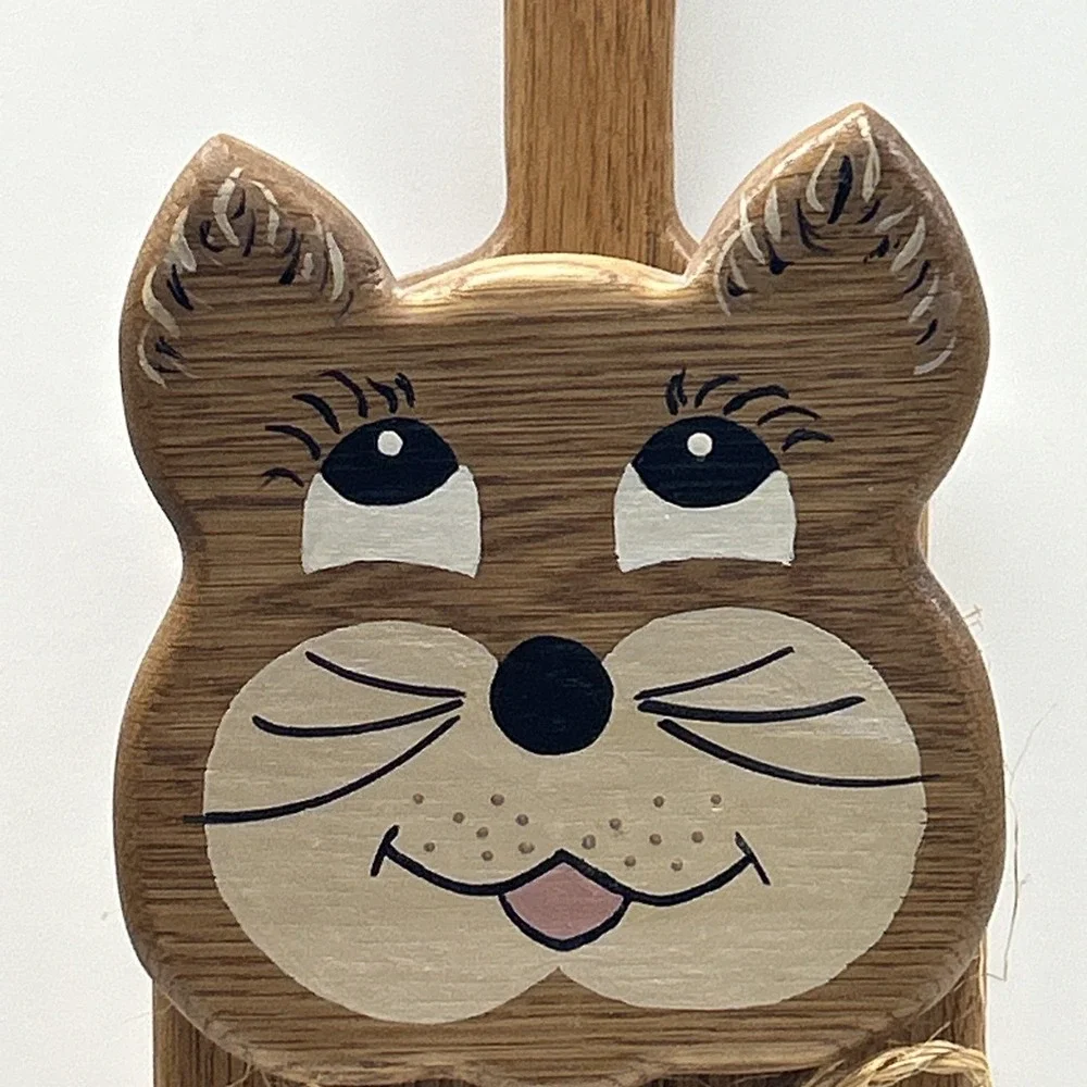 Vintage Handmade 80s Wood Cat Spare Toilet Paper Rolls Holder Cottagecore Granny